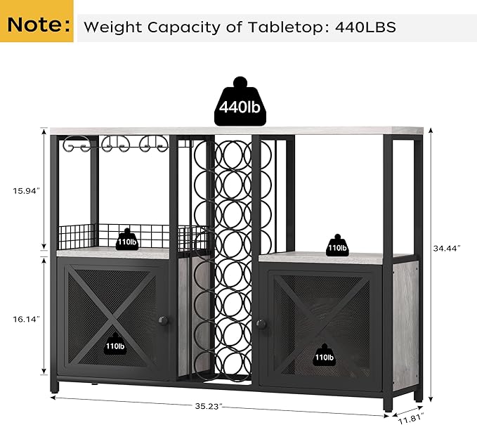 Homeiju Mini Bars for Home, Wooden Coffee Bar Cabinet, Modern Liquor Cabinet for Liquor and Glasses, Farmhouse Buffet Wine Bar Cabinet with Storage Sideboard for Home Kitchen Dining Room (Light Grey)