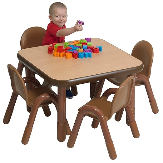 Children’s Factory Baseline Preschool 30" Square Table & Chair Set - Natural Wood