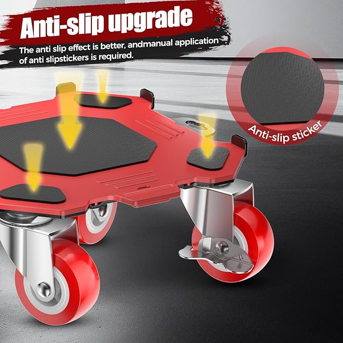 Upgraded Furniture Dolly Movers 5 Wheel Heavy Duty 3000LBS Capacity Carbon Steel Panel 360° Rotating Casters Furniture Slider for Sofa Refrigerator Piano (Red, 6in)