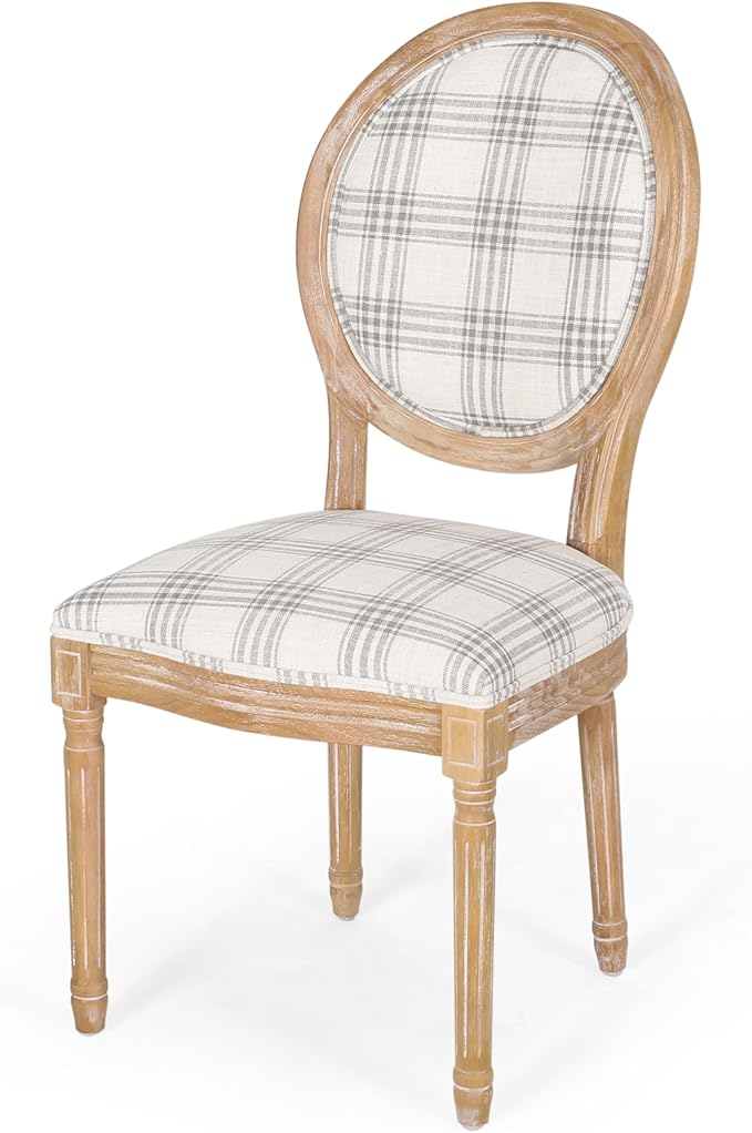 Christopher Knight Home Phinnaeus Dining Chair Set, Set of 4, Wood, Gray Plaid + Light Beige + Natural