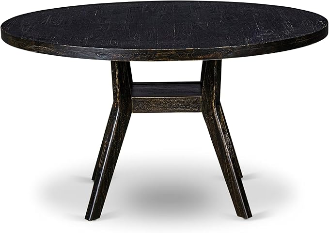 I58-11-TP - A Wood Dining table with a Round Tabletop and Stylish Pedestal, Sand Blasted Black Finish.