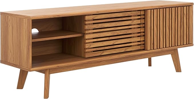 SAFAVIEH ESMA TV Stand for up to 65" Flatscreen – Oak Brown, Sliding Doors with Interior Storage, Entertainment Media Console (MED9640D)