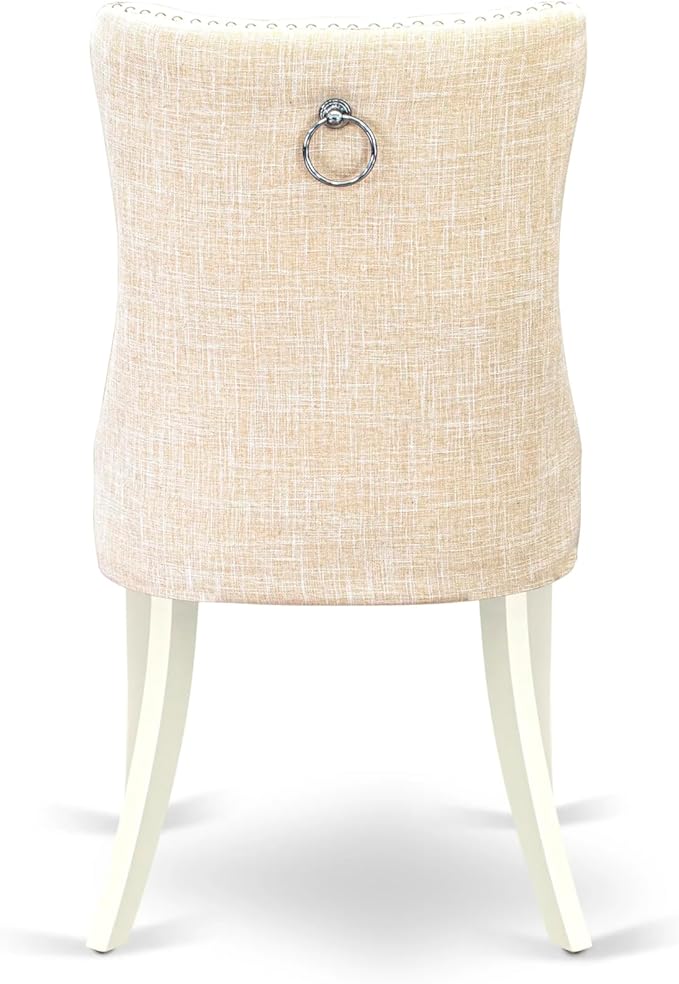 East West Furniture LGDA5-LWH-32 5 Piece Dining Table Set Includes a Rectangle Wooden Table with Butterfly Leaf and 4 Polyester Fabric Upholstered Chairs, 42x84 Inch, linen white