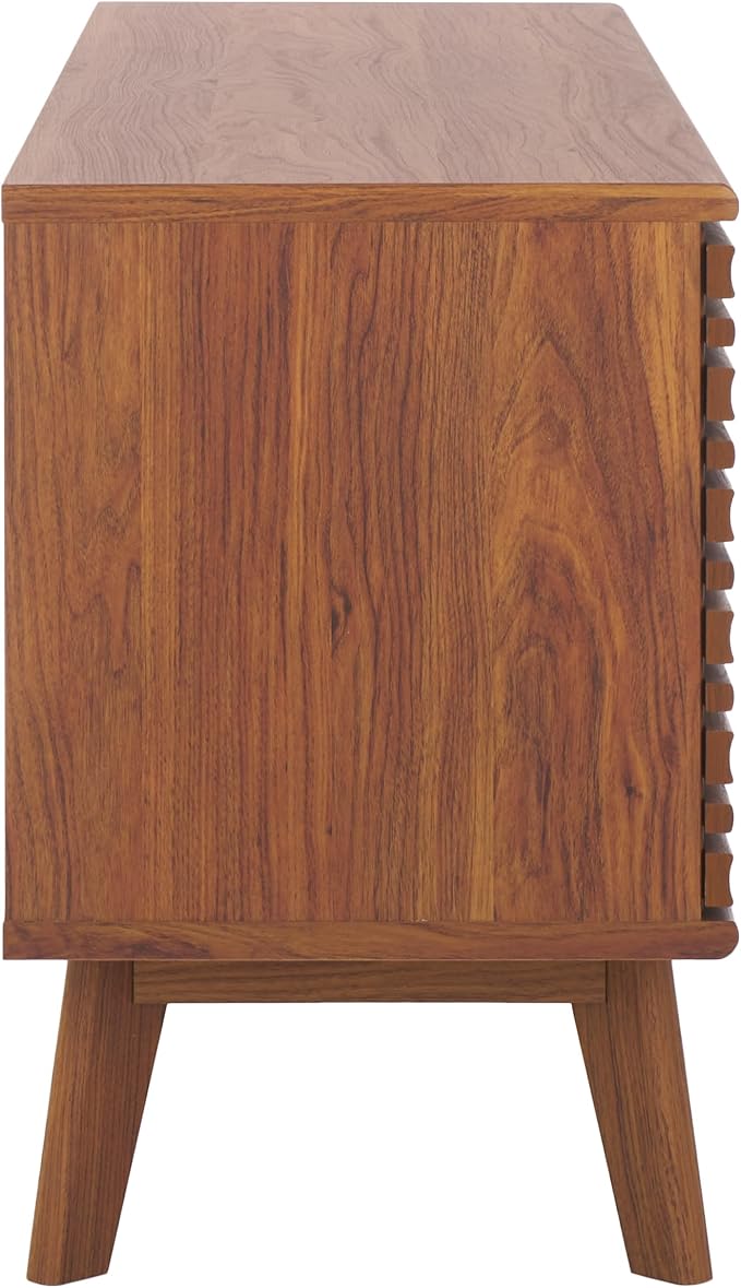 SAFAVIEH ESMA TV Stand for up to 60" Flatscreen – Walnut Brown, Low Sideboard with 2 Sliding Doors, 1 Open Shelf, 1 Drawer, Entertainment Media Console (MED9638A)