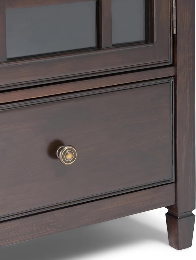 SIMPLIHOME Connaught SOLID WOOD 46 Inch Wide Traditional Tall Storage Cabinet in Dark Chestnut Brown, For the Living Room, Entryway and Family Room