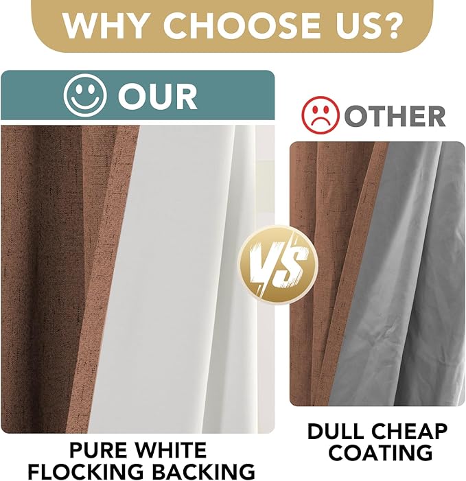 H.VERSAILTEX Bedroom Curtains Blackout Linen Blackout Curtains 84 Inches Long, 100% Blackout Thermal Textured Linen Look Curtain Draperies Grommet with White Liner, 2 Panels, Washed Spice