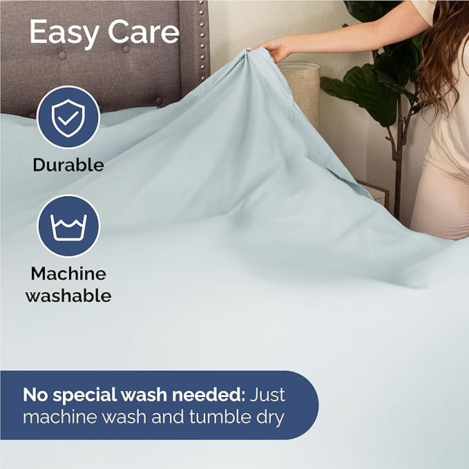 Full Size 4 Piece Sheet Set - Comfy Breathable & Cooling Bed Sheets Set - Hotel Luxury Bedding for Women, Men, Kids, Teens, Boys & Girls - Deep Pockets, Ultra-Soft, Wrinkle Free - Oeko-Tex - Ice Blue