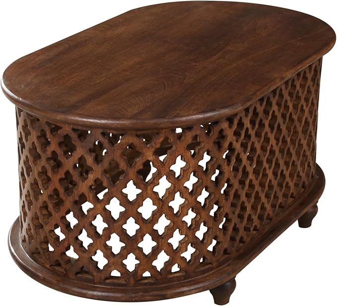 The Wooden Town Solid Mango Wood Coffee Table - Oval Center Table for Living Room, Tea Table, Wooden Accent Table, 36x21x18 Inches - Handcrafted Modern Furniture for Home Décor