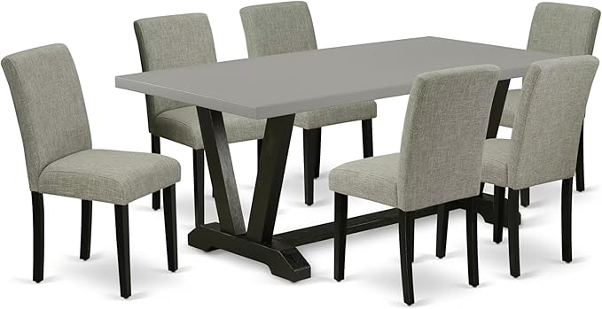East West Furniture V697AB106-7 7 Piece Dinette Set Consist of a Rectangle Dining Room Table with V-Legs and 6 Shitake Linen Fabric Parsons Dining Chairs, 40x72 Inch, Multi-Color