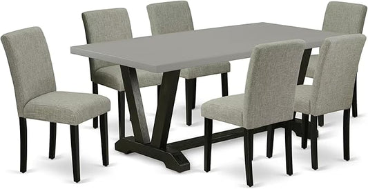 East West Furniture V697AB106-7 7 Piece Dinette Set Consist of a Rectangle Dining Room Table with V-Legs and 6 Shitake Linen Fabric Parsons Dining Chairs, 40x72 Inch, Multi-Color