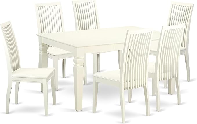 East West Furniture WEIP7-LWH-W 7 Piece Dining Table Set Consist of a Rectangle Dining Room Table with Butterfly Leaf and 6 Wooden Seat Chairs, 42x60 Inch, Linen White