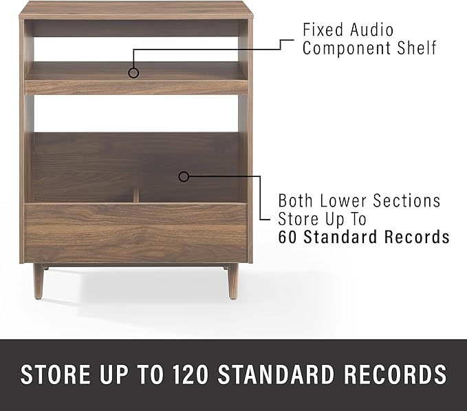 Crosley Furniture Liam 3-Piece Turntable Record Player Stand And Vinyl Storage, Mid Century Modern, Walnut