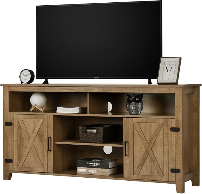 YITAHOME Television Stand for 65 Inch TV, Farmhouse TV Stand Entertainment Center with Storage and Barn Door, Media Console TV Cabinet for Living Room, 59 Inches, Barnwood