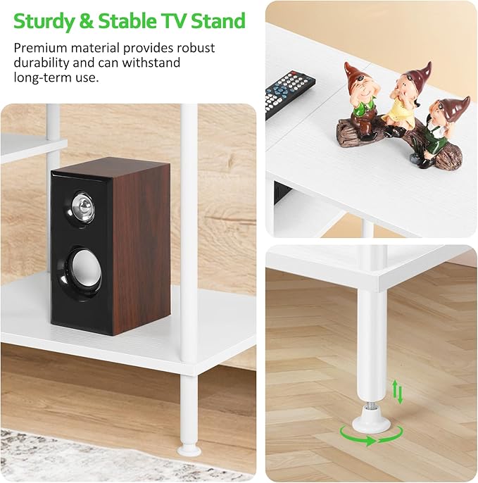 OYEAL White TV Stand for Bedroom Modern Entertainment Center Table with Storage Shelves for 50 Inch TV, 3 Tier Media Console Table for Small Spaces