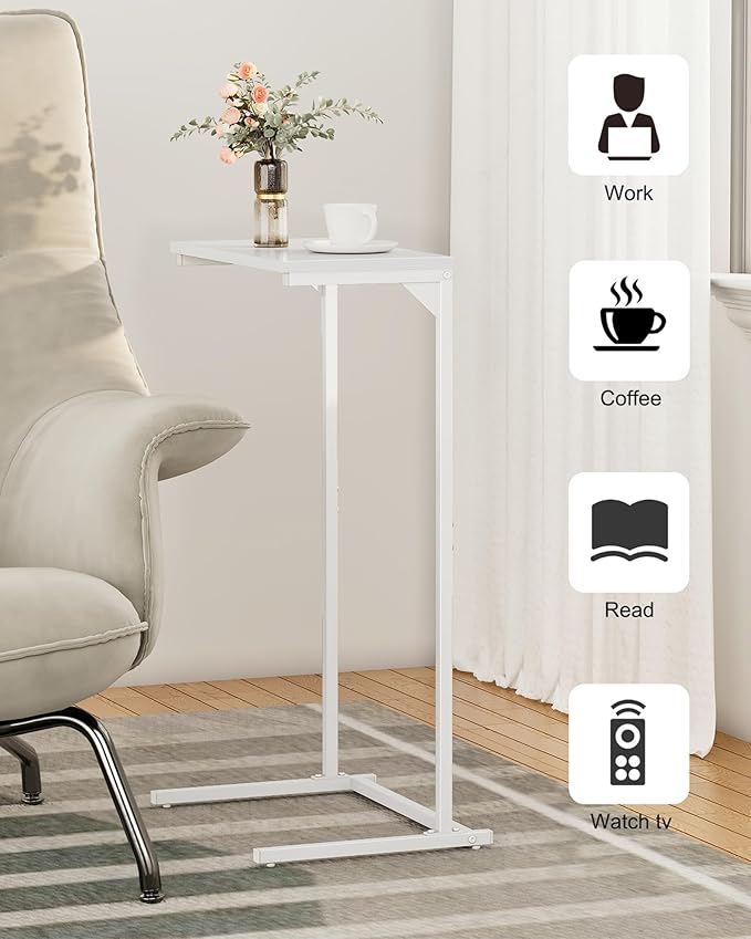 TUTOTAK C Shaped End Table, Small Side Table, Set of 2, 28.7 inch Tall Couch Table, Sofa Table, Living Room, Bed Room, White TB01BW0712