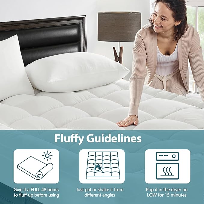 CYMULA Mattress Topper Twin Size - Soft Cooling Mattress Pad for College Dorm Room Essentials - Extra Thick Twin Protector Cover for Back Pain, Single Bed Topper Pillow Top with 8''-21'' Deep Pocket