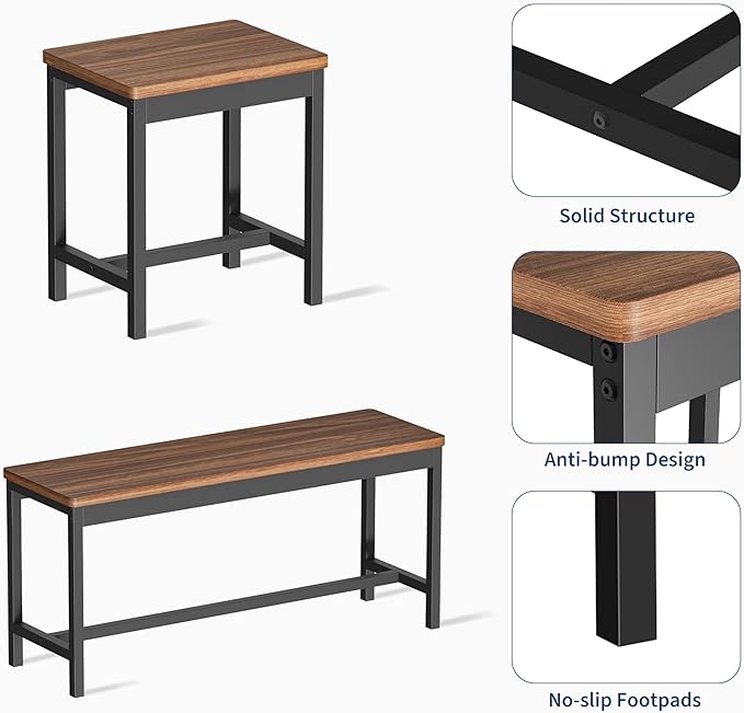 Garvee 5 PCs Extendable Dining Table Set for 4-8 People, 63 Inch Kitchen Table with 2 Benches & 2 Stools, Modern Dining Room Furniture Sets, Easy Assembly