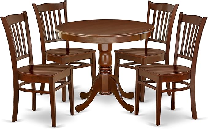 East West Furniture ANGR5-MAH-W 5 Piece Dining Room Table Set Includes a Round Kitchen Table with Pedestal and 4 Dining Chairs, 36x36 Inch, Mahogany