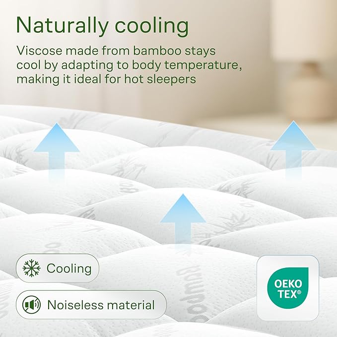 Ultra Soft California King Size Mattress Topper - Viscose Made from Bamboo Pillow Top Mattress Pad for Back Pain Relief - Naturally Cooling for Hot Sleepers, White