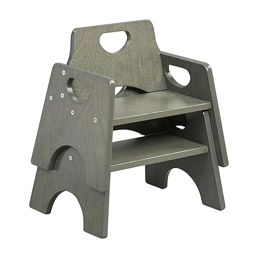 ECR4Kids Stackable Wooden Toddler Chair, 6in, Kids Furniture, Grey Wash, 2-Pack