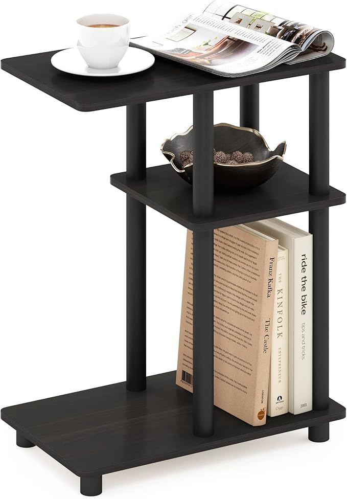 Furinno Turn-N-Tube C-Shape Sofa Side Table, Espresso/Black, Plastic Pole Without Caster