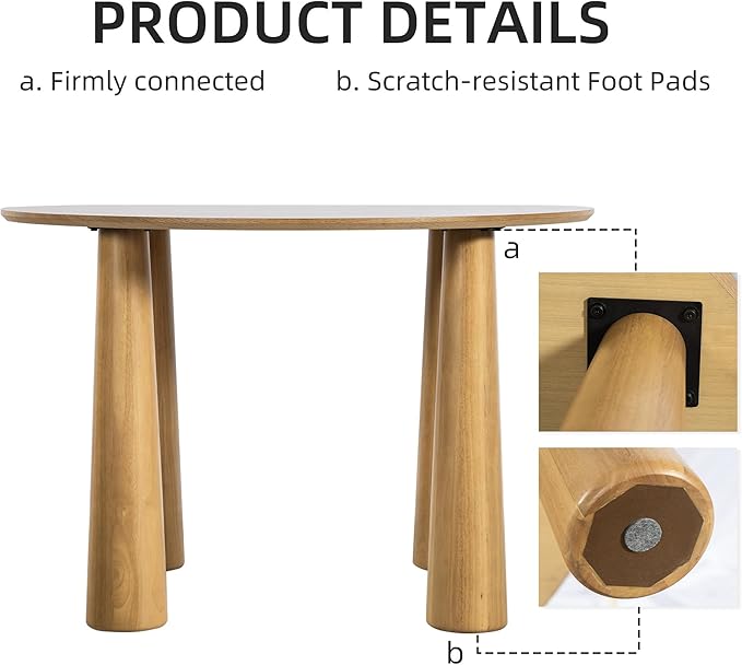 Casaphoria 45" Round Dining Table, Kitchen Table for 6 with Arc-Shaped Edge Top and Cylindrical Legs, Easy Assembly for Living Room, Dining Room, Oak