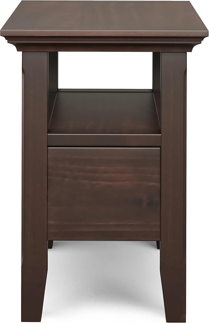 SIMPLIHOME Acadian 19-inch Wide Solid Wood End Table with Drawer and Open Shelf in Brunette Brown for Living Room, Bedroom, or Entryway