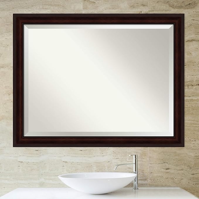 Amanti Art Brown Bathroom Mirror for Over Sink, 35x45 Coffee Bean Brown Rectangle Vanity Mirror, X-Large Casual Frame, Hangs Horizonally and Vertically, Bathroom Wall Decor, Beveled Edge from WI, USA