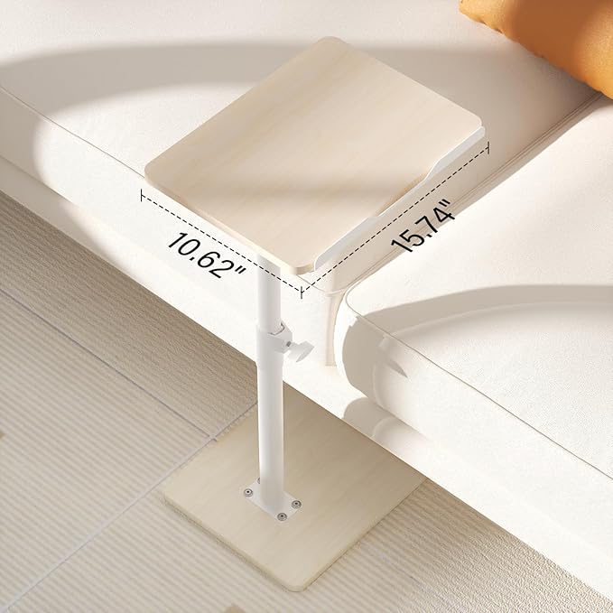 Sofa Armrest Tray Table for Couch - 360° Swivel Height Adjustable End for Small Spaces, Snack Side Table for Bed or Chair with Phone & Tablet Slot (Oak,Angle Adjustable)