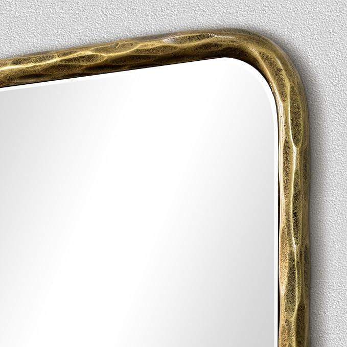 BEGINS Hand-Forged Steel Wall Mirror, 30x22 Inch Vintage Solid Steel Frame, Antique Rounded Rectangle Bathroom Mirror with Hidden Mounting Hooks, Horizontal or Vertical Hanging