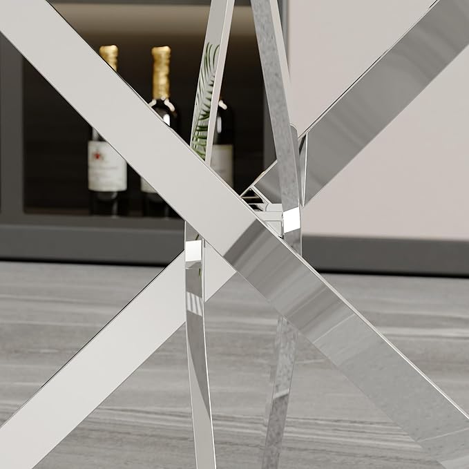 Glass Dining Table, Modern Kitchen Table 36" Small Round Dining Table for Apartment Kitchen Dining Room,Tempered Glass Table Top