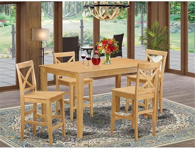 East West Furniture CAPU5H-OAK-W 5 Piece Counter Height Pub Set Includes a Rectangle Dining Table and 4 Dining Room Chairs, 36x60 Inch, Oak