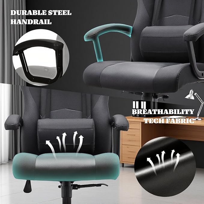 Ergonomic Office Chair High Back Desk Chair Height Computer Chair Big and Tall Office Chair with Adjustable Headrest and Lumbar Support Black
