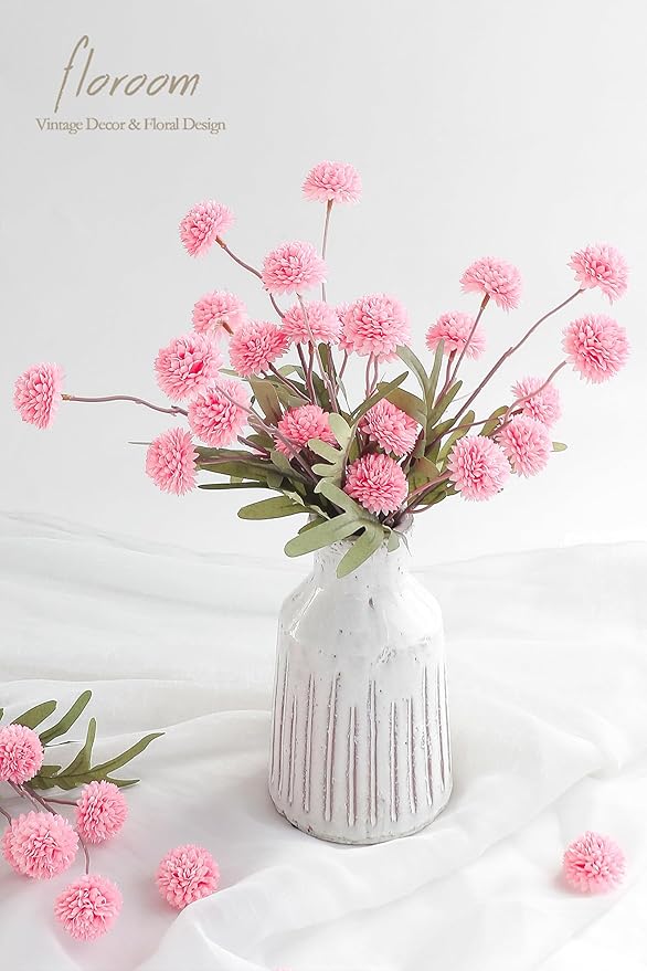 Floroom 5pcs Pink Faux Silk Mums Artificial Flowers, Bulk Fake Small Mini Chrysanthemums with Stems for DIY Blush Wedding Centerpieces Floral Arrangements Vase Fillers Home Decorations