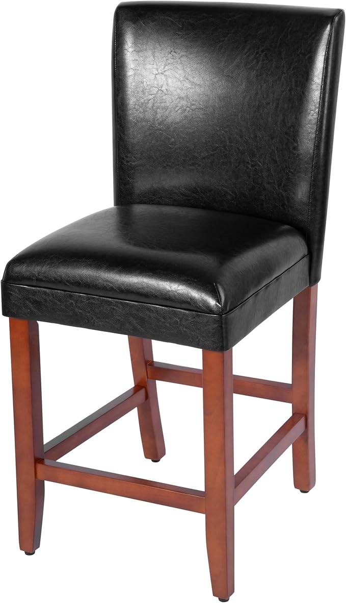 Homepop Home Decor | Classic Counter Height Bar Stools | Faux Leather 24 Inch Bar Stools | Decorative Home Furniture (Black)Single Pack