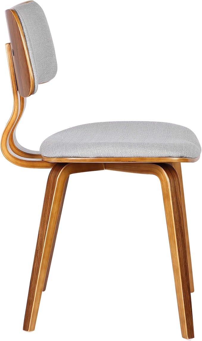 Armen Living Jaguar Mid Century Modern Dining Accent Chair for Kitchen Table Desk Vanity in Grey Fabric and Walnut Wood Finish
