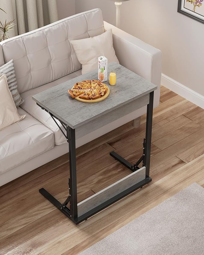 Tatub Folding TV Tray Table Set of 2, 24" Wide C-Shaped End Table for Couches, Small Sofa-Side Laptop Desk with Metal Frame for Living Room, Bedroom, Ivory White
