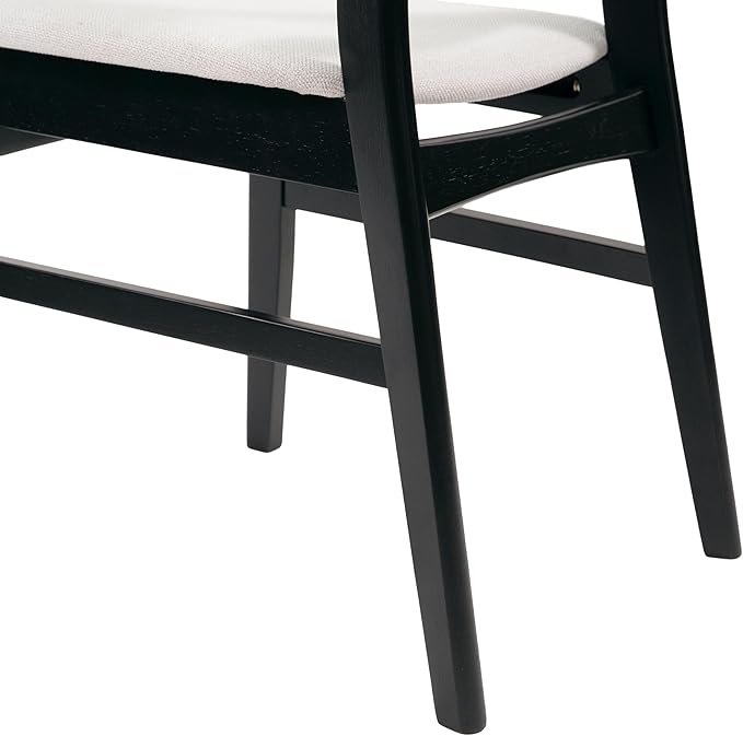 Set of 2 Solid Wood Dining Chairs, Fabric Upholstered Seat Mid-Century Modern Kitchen Furniture for Living Room, Light Beige+Black