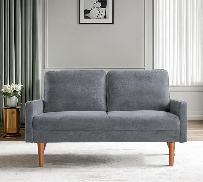 Kent Velvet Loveseat Sofa, European Style with Sleek Design, Modern & Vintage Flair, Upholstered 2 Seater Couch, Chic Living Room Furniture Seating for Home, Apartment or Office, Grey