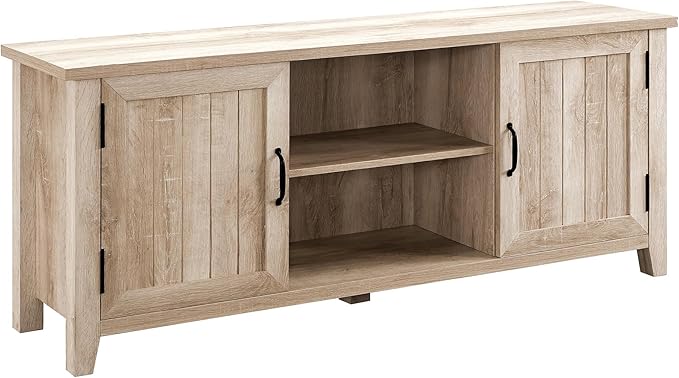 Walker Edison Buren Classic Grooved Door TV Stand for TVs up to 65 Inches, 58 Inch, White Oak
