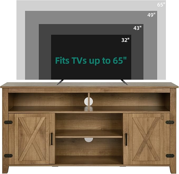 YITAHOME Television Stand for 65 Inch TV, Farmhouse TV Stand Entertainment Center with Storage and Barn Door, Media Console TV Cabinet for Living Room, 59 Inches, Barnwood