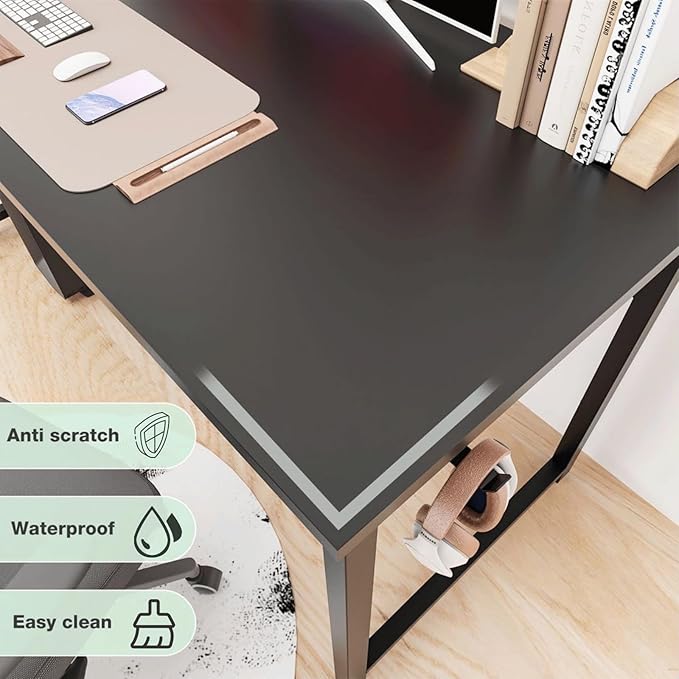 40 Inch Desk Office with Storage, Modern Simple Style Gaming Computer Table for Youth Student Adult, Metal and Wood Home Office Furniture, Black