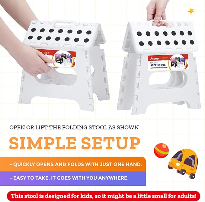 ACSTEP Folding Step Stool, 7.5 Inch Height, 300 lb Capacity, Collapsible, White, Suitable for Kitchen