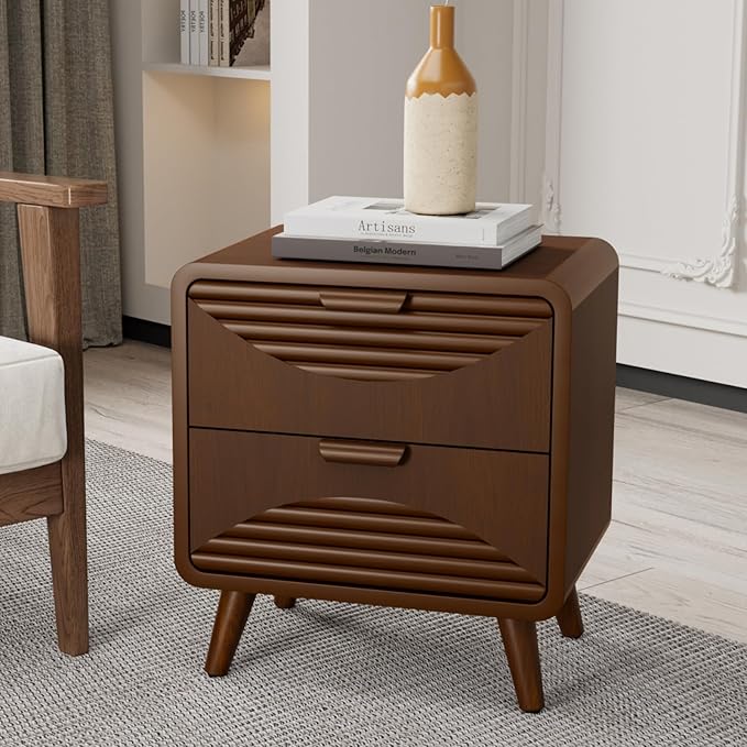 COSIEST Modern Storage Cabinet 2 Drawer, Walnut Accent Cabinet, Sideboard Buffet for Living Room Hallway Dining Room Kitchen