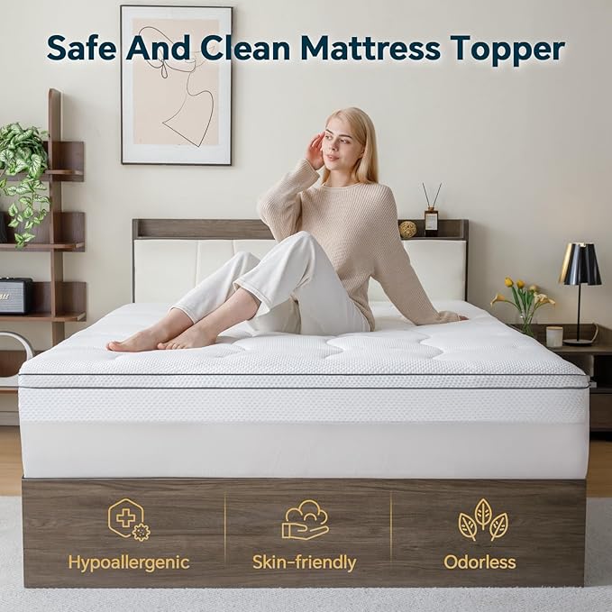 4 Inch Memory Foam Mattress Topper Full Size - Dual Layer 3 Inch Cooling Gel Memory Pad and 1 Inch Pillow Top Mattress Cover for Back Pain - 54" x 75" x 4"