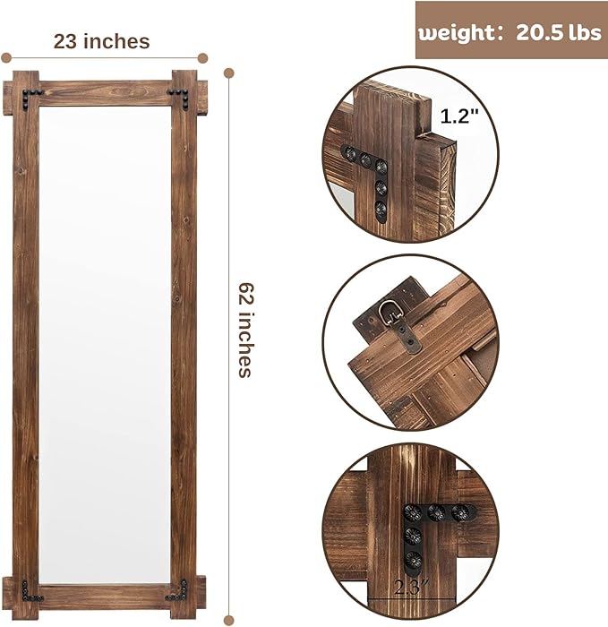 MeMoreCool Rustic Full Length Farmhouse Mirror, Oversized Decorative Floor Mirror, Standing or Leaning Wall-Mounted Framed Glass for Living Room or Bedroom