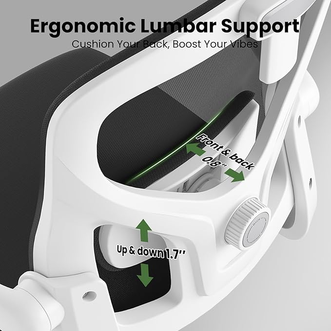 Ergonomic Office Chair, Comfy Home Office Chair High Back Computer Chair with Headrest, Adjustable Back Support, Flip-Up Arms, 90-120° Tilt and Wide Cushion, Up to 300lbs, Black+White