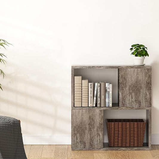 GHC 2 Tier Bookshelf, Wood Decorative Storage Shelving, Modern Freestanding Display Shelves, Tall Book Shelf Unit for Living Room, Bedroom, Office-Gray