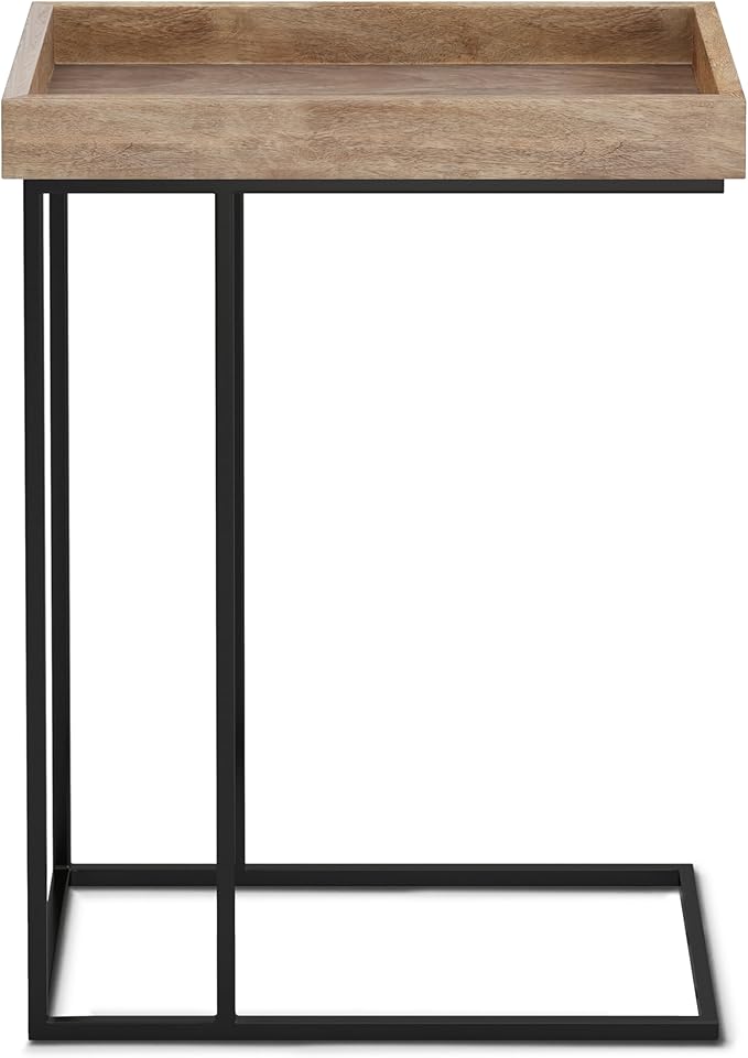 SIMPLIHOME Gallagher SOLID MANGO WOOD and Metal 12 inch Wide Rectangle Industrial C Side Table in Natural, Fully Assembled for the Living Room and Bedroom