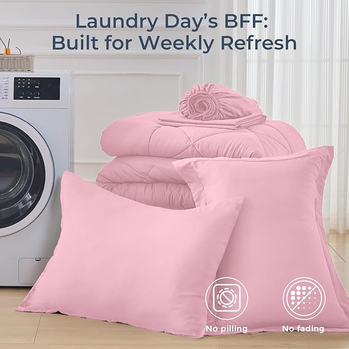 HEVUMYI Pink Twin-XL Comforter Set - 5-Piece All Season Bed in a Bag Twin-XL, Ultra Soft Bedding Set with Comforter, Flat Sheet, Fitted Sheet, Pillowcases, Pillow Shams, Pink